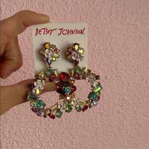 Betsey Johnson Vibrant Multicolor Floral Crystal Hoop Earrings